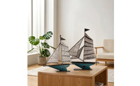 2 Pieces Metal Sailboat Figurine Decorative Tabletop Sailboat Stable Sculpture for Office