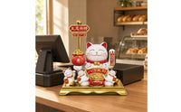 Gift-Box Fortune Cat Figurine Red Accents Fortune Cat Figurine Glossy Decor Piece for Countertop Display