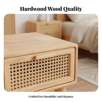 Multi-Purpose Design Desk with Storage Modern Design Cane Woven Mesh Desk Rattan Accents Vanity Table Woven Drawer Fronts for Students, Adults, Professionals, Bedroom, Small Areas, Study Room