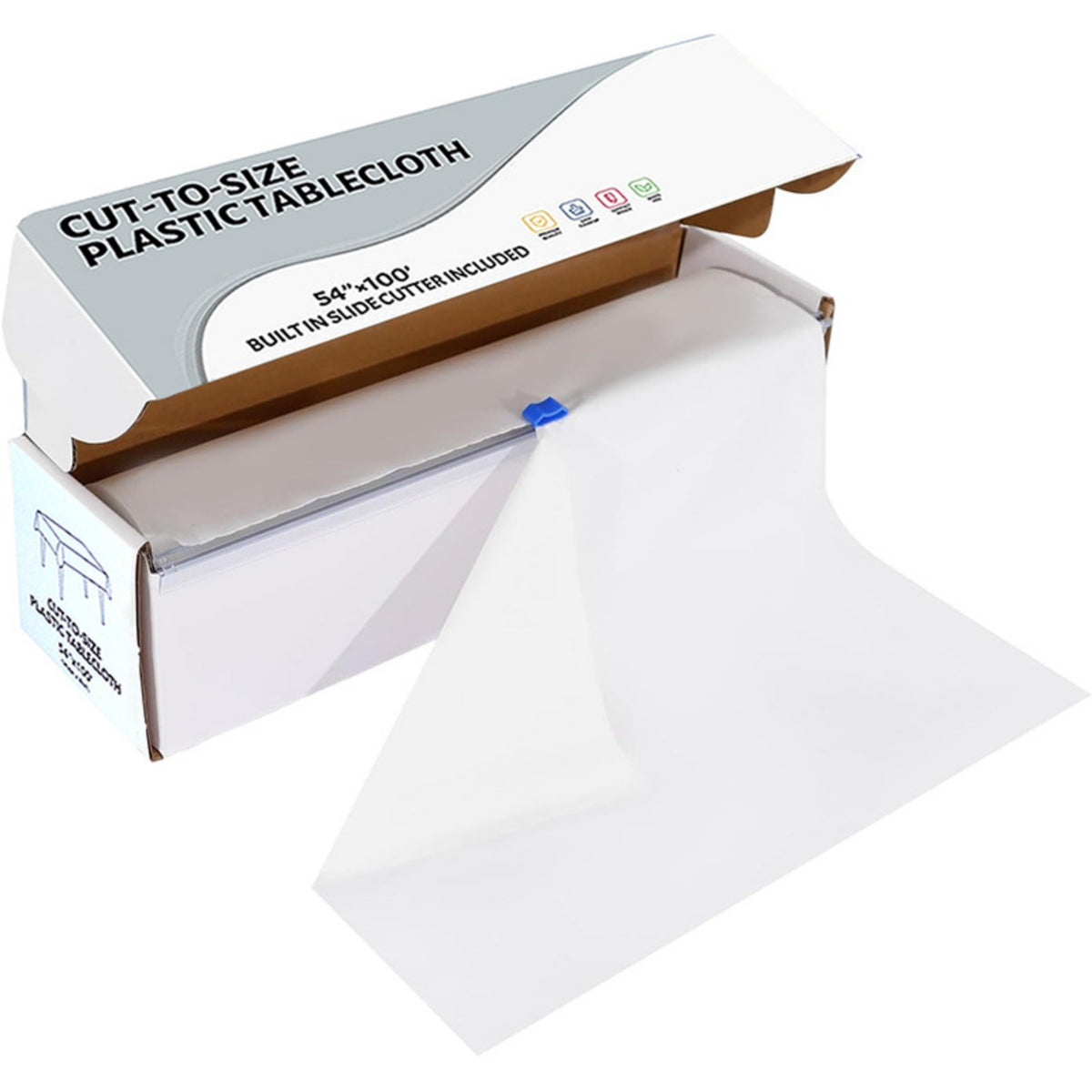 Disposable Plastic Tablecloth Roll - 54 inches x 100 feet with Cutter Box