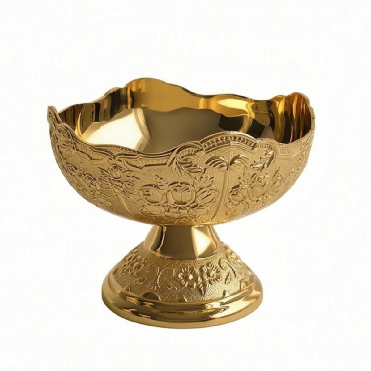Pedestal Fruit Bowl Gold-Colored Bowl Embossed Serving Dish for Hosts, Centerpiece, Afternoon Tea, Pastry Presentation