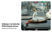 High-End Design Car Dashboard Deer Ornament Jade Porcelain Texture White Deer Figurine Golden Antlers Compact Size for Women, Center Console