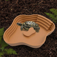 Large Turtle Basking Area and Water Bowl with Ramp, Reptile Bathing Basin for Tortoises, Decorative Reptile Accessories, 24.5cm Size