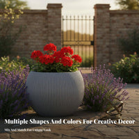 Vertical Stripe Texture Imitation Ceramic Pot Minimalist Design Ribbed Plastic Floor Pot Lightweight for Outdoor, Balcony, Living Room