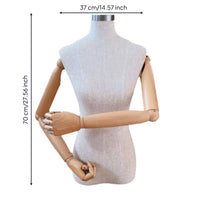 Mannequin Torso with Wooden Arms Linen Textured Mannequin Torso with Arms Stable Cloth Covered Dress Form for Designers
