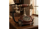 Ornate Antique-Style Desktop Telephone Plug and Play Vintage Desk Phone Redial Retro Landline Phone Ringer Off