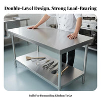 Stainless Steel Work Table Easy Assembly Commercial Kitchen Prep Table Sturdy Stainless Steel Workbench for Home Cooks, Homeowners, Warehouse, Garage