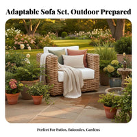 4-Piece Woven Seating Group Waterresistant 4-Piece Conversation Group Weather Resistant Outdoor Furnishing for Hotel Owners, Adults, Patio, rearyard, Deck