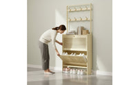 Space-Saving Freestanding Entryway Rack Large Capacity Tip-out Shoe Cabinet Modern Design Slim Shoe Cabinet Coat Rack Breathable Design for Renters, Hallway