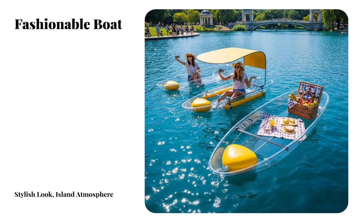 Transparent Watercraft Clear View Design Single-Person Kayak Load Capacity 150kg Paddling Boat for Tourists, Rental Businesses, Resorts, Lakes