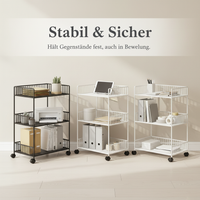 Under-Desk Mobile Storage Cart with Wheels, Multi-tier Office Bookshelf Organizer for Workstation