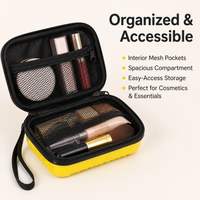 7 inch Travel Makeup Bag, Hard Shell Cosmetic Bag with Sequins, Wear-Resistant Vanity Case, Striped Makeup Case for Commute