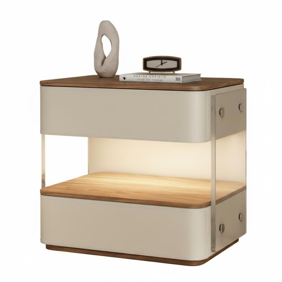 Modern Design Illuminated Nightstand with Wireless Charging Minimalist Aesthetic Illuminated Charging Cabinet Integrated light-emitting diode Lighting Bedside Table tap Control for Homeowners, technology lovers, Students, Home, Apartment, Guest Room