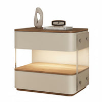 Modern Design Illuminated Nightstand with Wireless Charging Minimalist Aesthetic Illuminated Charging Cabinet Integrated light-emitting diode Lighting Bedside Table tap Control for Homeowners, technology lovers, Students, Home, Apartment, Guest Room