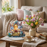 Bunny Table Sign, 2D Easter Table Decor Spring Bunny Figurine for Office Home Party Decoration