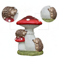 Fungus Statue with Hedgehogs Ceramic Fungus Hedgehog Figurine Toadstool Ornament Whimsical Cute for Gardeners, Patio