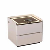 Modern Design Smart Nightstand two Storage Drawers Illuminated Charging Stand Ample Drawer Space Bedside Table Adjustable light-emitting diode Lights for Homeowners, technology aficionados, Students, Home, Apartment, Dorm Room