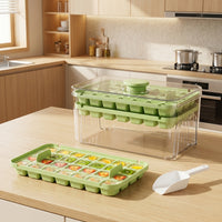 Ice Maker for Summer with Easy Release Tray, Double Layer Food Grade Design for Home Bar, Large Capacity Ice Box with Storage Bin, 2 Pack