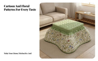 Thickened Heated Table Quilt Cotton Padded Square Kotatsu Blanket Retro Design for Families, Students, Living Room, Bedroom, Office