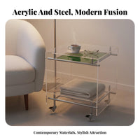 Transparent Design 2-Tier Rolling Trolley Movable with Wheels 2-Tier Rolling Trolley Multi-Functional Bedside Cabinet Multifunctional for Apartment Dwellers, Office Workers, Bedroom, Living Room, Small Areas, Kitchen