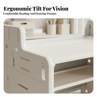 Tilting Desktop Kids Desk and Chair Set Rounded Corners Adjustable Height Study Desk Ergonomic Design Height Adjustable Activity Table Easy to Clean for Toddlers, Preschoolers, Parents, Kindergarten, Playroom, Classroom, Daycare