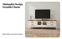 Solid Wood TV Stand Sturdy Design TV Stand with Storage Cable Management Hole Wooden Media Cabinet with Storage for Small Apartment Dwellers, Bedroom