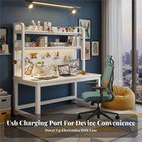 Study Desk with Pegboard Multi-Functional Storage Desk and Bookshelf Combo Space-Saving Design Workstation for Students, Adults, Dorm Room, Bedroom