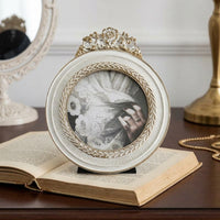 Ornate Photo Frame, Vintage Ivory White Gold Trim Resin French Design, 13.5x9.5cm Small Decorative Frame for Living Room