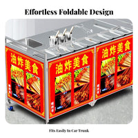 Multi-Functional Foldable Snack Cart Large Storage Capacity Night Market Push Cart Stainless Steel Vending Stall for Street Vendors, Small Business Owners, Caterers, Outdoor Events, Roadside