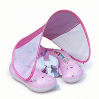 Inflatable Baby Pool Flotation Device with Canopy Sun Protection Baby Swim Flotation Device with Canopy Detachable Adjustable for Children, Beach