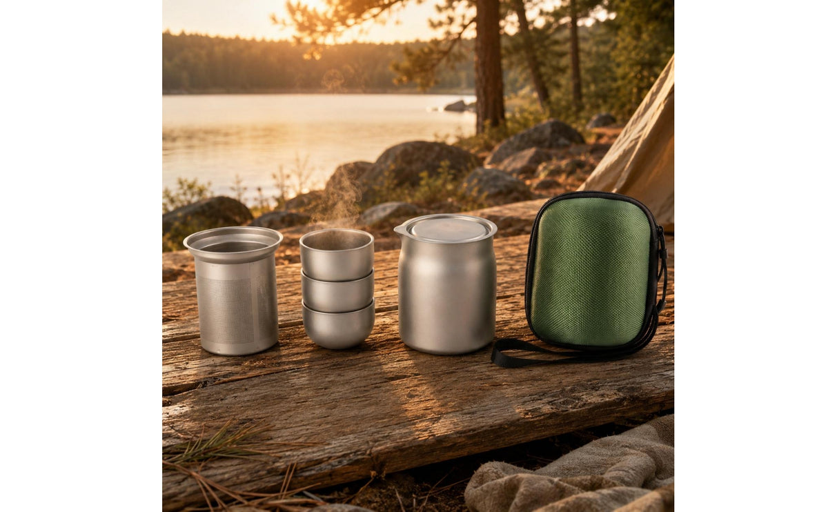 Portable Tea Set Zippered Storage Bag Stainless Steel Tea Set Strainer Screen Tableware for Outdoor