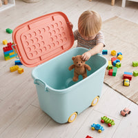 Large Capacity Kids Toy Storage Box with Lid, Stackable Plastic Organizer for Clothes Snacks