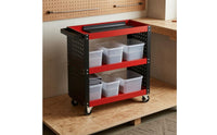 Rolling Metal Tool Cart Perforated Storage Furniture Red And
