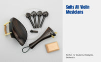Ebony, Rosewood, Jujube Violin Accessories Set, Complete Kit, Chinrest Peg Tailpiece Endpin