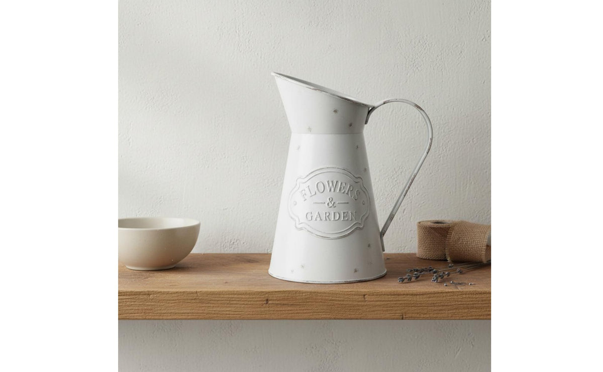 Rustic Milk Can Vase Floral Embossed Details Vintage Metal Pitcher Vase