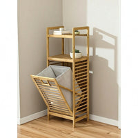 Tilt out Laundry Hamper with Shelf Tall Laundry Basket Shelf Space Saving for Small Apartments