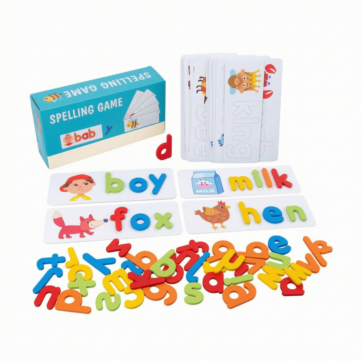 Spelling Game with Flash Cards Educational Spelling Game with Cards Letter Matching Toy Lowercase Wooden Matching Letters Toy