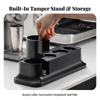 Portafilter Tamping Stand Sturdy ABS Material Espresso Tamping Station Espresso Tool Organizer Multi-Compartment Design for Cafe