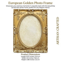 Photo Frame with Gold Finish Resin and Ornate Carved Design for Bedroom Decor, Family Picture for Wall or Tabletop Display