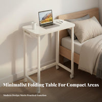 Movable Folding Desk on Wheels Easy Assembly Rolling Computer Desk Multipurpose Foldable Writing Table Sturdy Metal Frame for Apartment Dwellers, Telecommute Workers, Professionals, Bedroom, Dorm Room