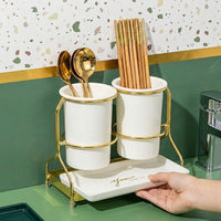 Wall-Mounted Organizer and Chopstick Holder with Lid, Stainless Steel Spoon Storage Rack, 2 Compartment Utensil Holder for Kitchen Wall Storage