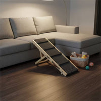 Non-Slip Adjustable Dog Ramp Foldable Wooden Pet Ramp Collapsible Stairs Sturdy for Small Dogs, Senior Pets, High Bed, Couch