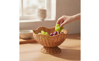 Imitation rattan Basket with Pedestal Handwoven Imitation rattanFruit Basket Round Bowl for Dining Table