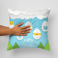 Easter Cushion Cover 45cm x 45cm, Soft Decorative Throw Pillow Case with Vivid Rabbit & Egg Print, Spring Seasonal Home Accessories for Sofa, Couch, Living Room & Bedroom