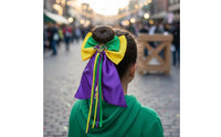 Violet Green Yellow Colors Feather Bow Hair Clip Festival Design Mardi Gras Hair Clip Colorful Fashion Accessory Eye-Catching for Girls, Carnival, Parade