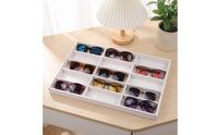 Glasses Display Tray with 15 Compartments Linen-Textured Eyewear Display Tray Open-Top Slim-Profile for Retailers, Vanity Tables
