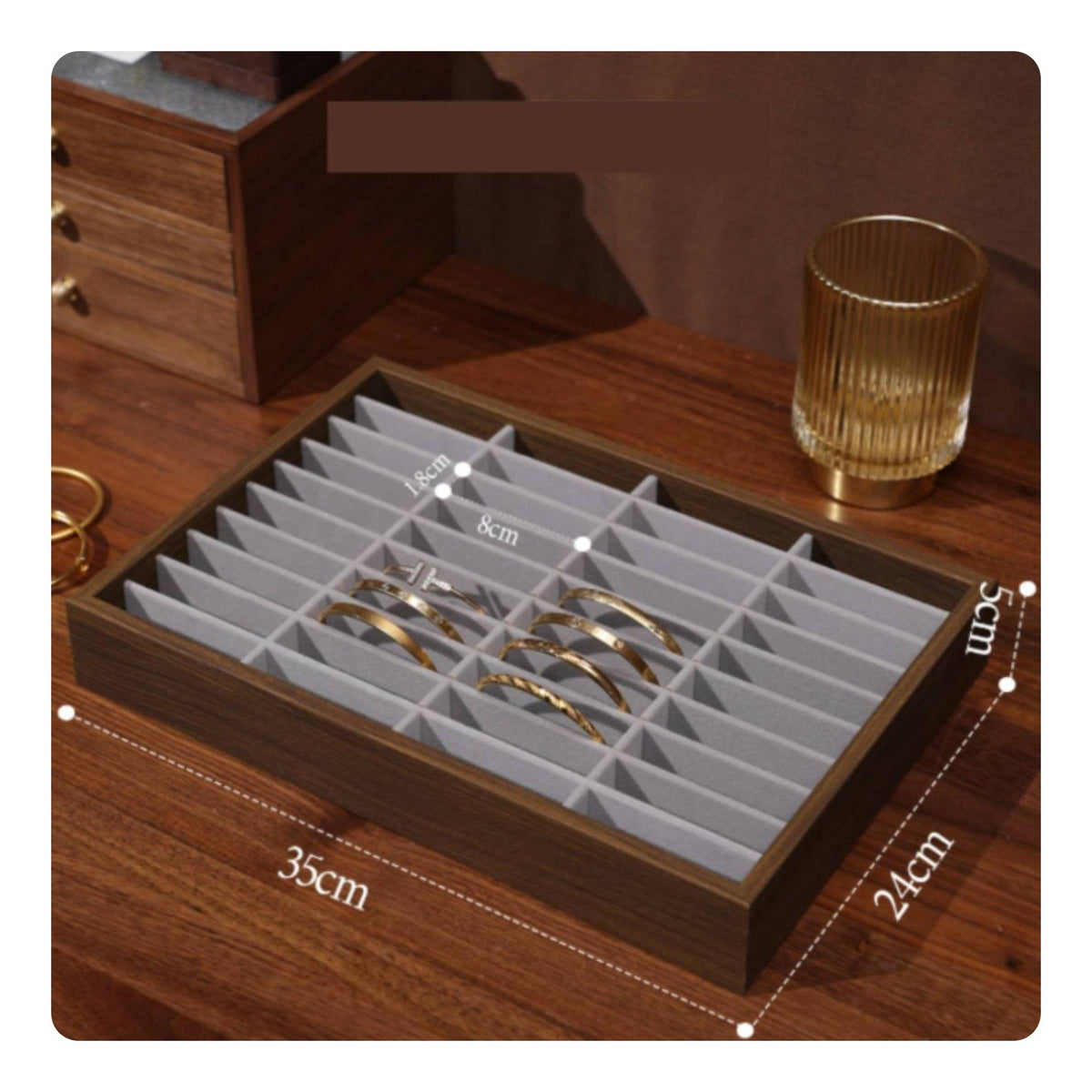Large Capacity 40-Slot Bracelet Display Tray High-End Design Wooden Bangle Storage Tray Sturdy Wood Frame