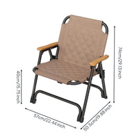 Quilted Kermit Chair Low-Height Folding Chair with Wooden Armrests Stable Furniture Sturdy for Fishing