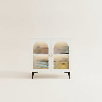 Buffet Cabinet with Arched Glass Doors Classic Modern Decorative Cabinet with Glass Doors Display Credenza for Living Room, Bedroom, Hallway