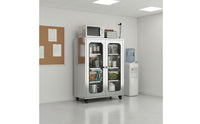 Stainless Steel Kitchen Cabinet Rust-Resistant Sliding Door Cupboard On Wheels Mobile Pantry Cabinet for Dining Room
